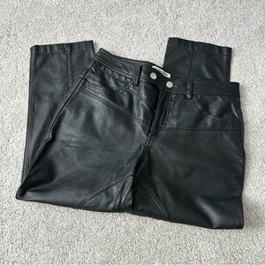 Free People We the Free Faux Leather Black Pants Button Front Western Size 8